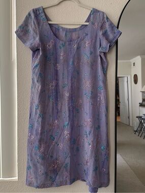Vintage Handmade Purple Floral Sequin Silk-Like Dress Fairycore 90s Y2K